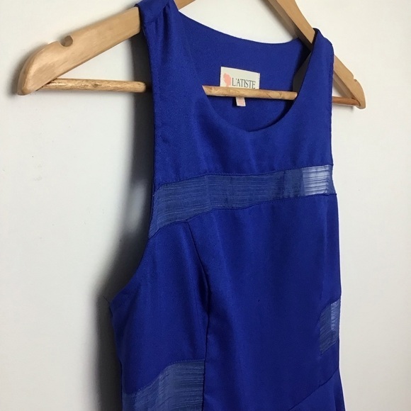 L’atiste by Amy cerulean blue dress fit&flare open back sleeveless sheer medium - Picture 5 of 15